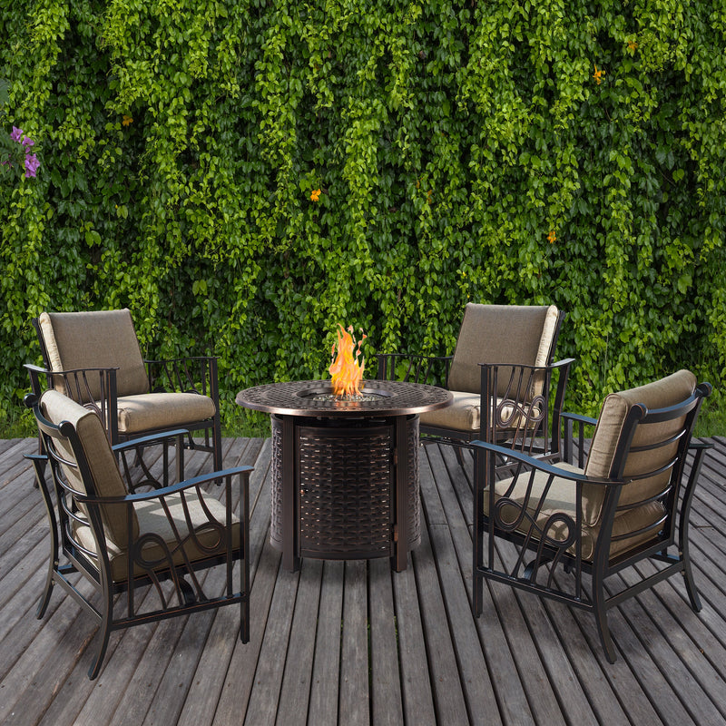 Aluminum 34-in Round Antique Copper Fire Table Set with Rocking Chairs
