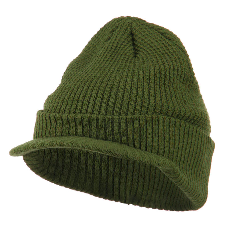 Grid Pattern Cuff Beanie with Visor