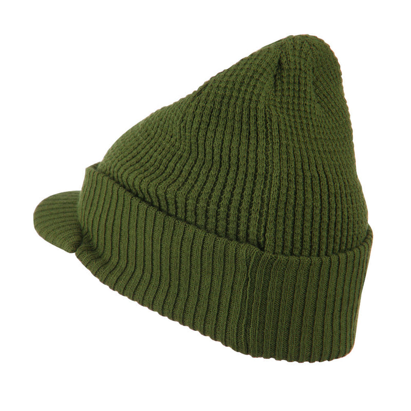 Grid Pattern Cuff Beanie with Visor