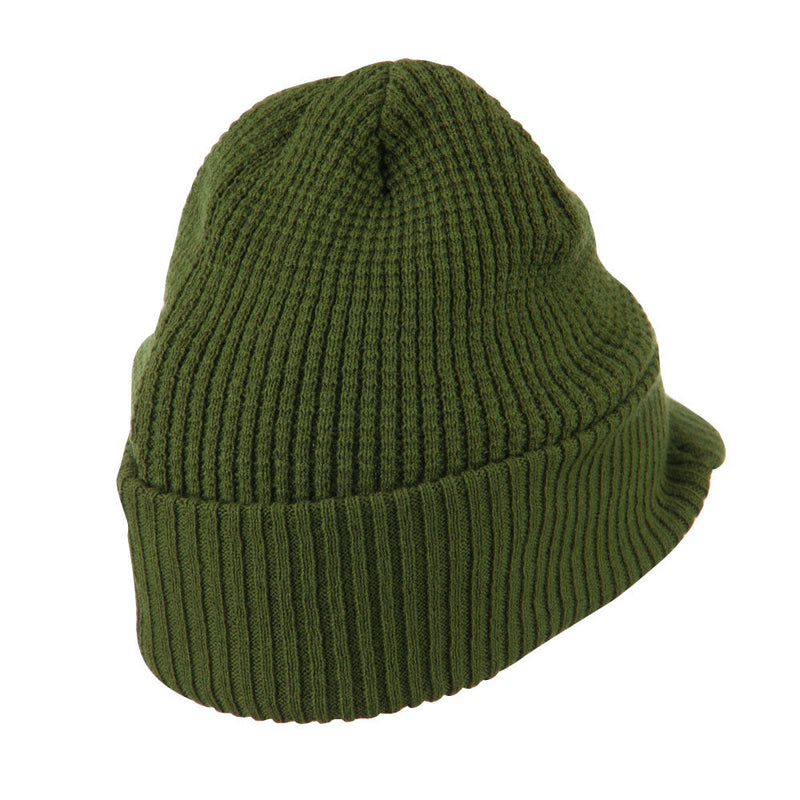 Grid Pattern Cuff Beanie with Visor