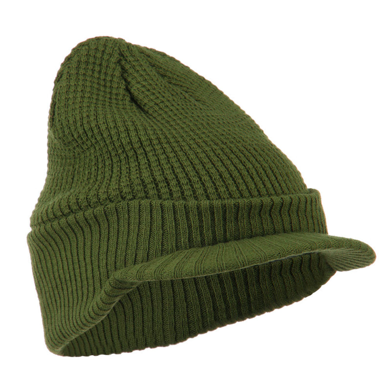 Grid Pattern Cuff Beanie with Visor