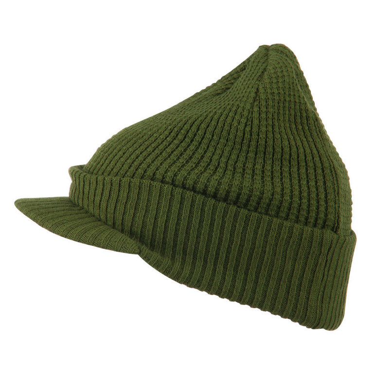 Grid Pattern Cuff Beanie with Visor