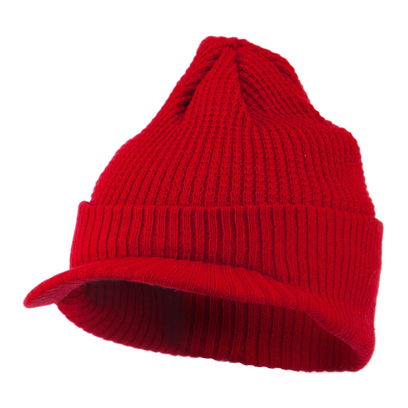 Grid Pattern Cuff Beanie with Visor