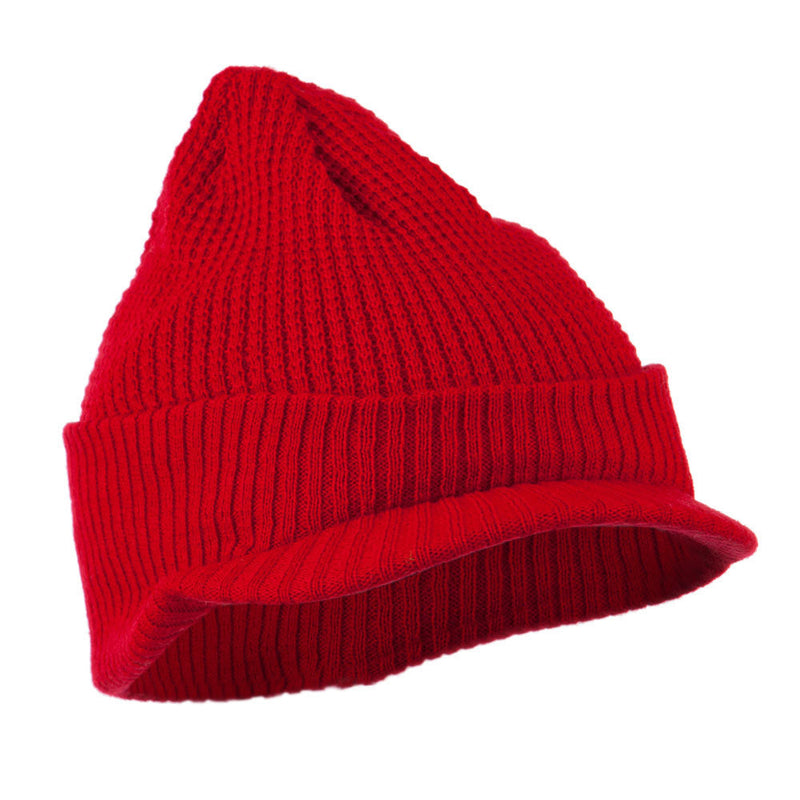 Grid Pattern Cuff Beanie with Visor