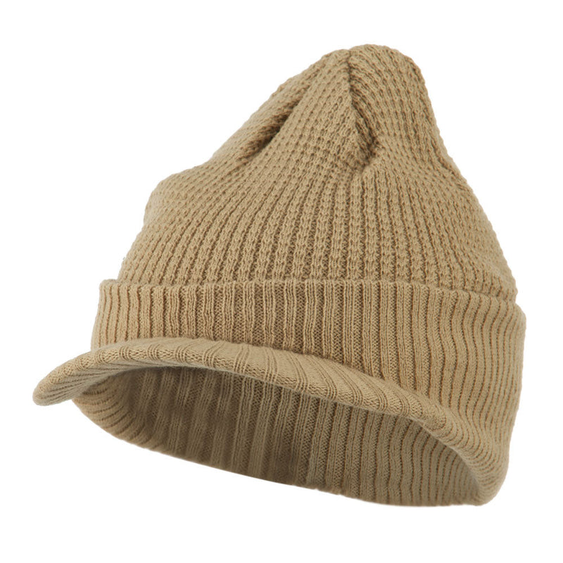 Grid Pattern Cuff Beanie with Visor