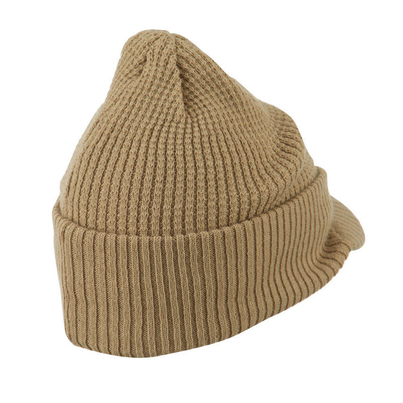 Grid Pattern Cuff Beanie with Visor