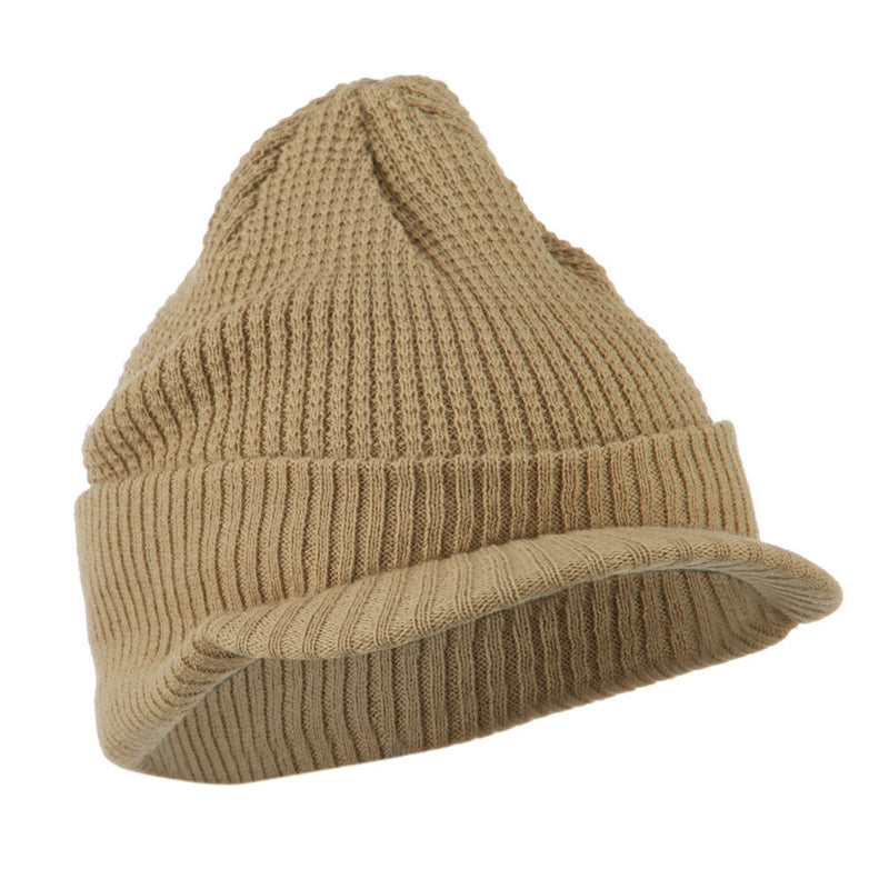 Grid Pattern Cuff Beanie with Visor