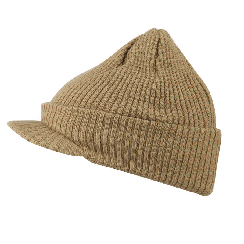 Grid Pattern Cuff Beanie with Visor