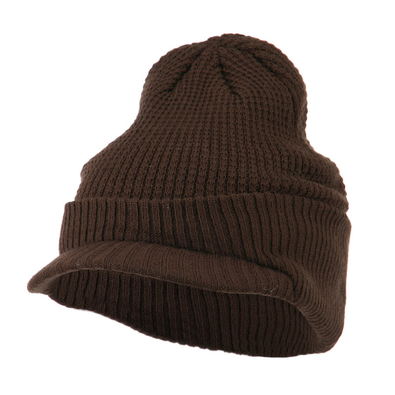 Grid Pattern Cuff Beanie with Visor