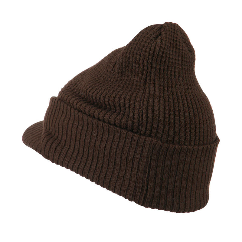 Grid Pattern Cuff Beanie with Visor