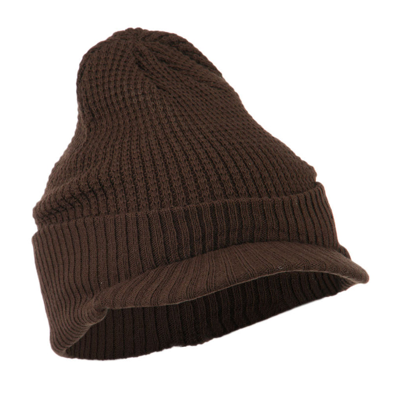 Grid Pattern Cuff Beanie with Visor