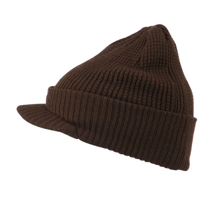 Grid Pattern Cuff Beanie with Visor