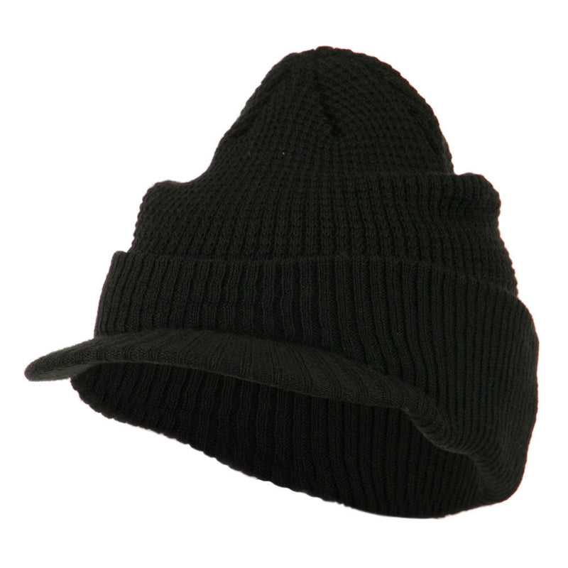 Grid Pattern Cuff Beanie with Visor