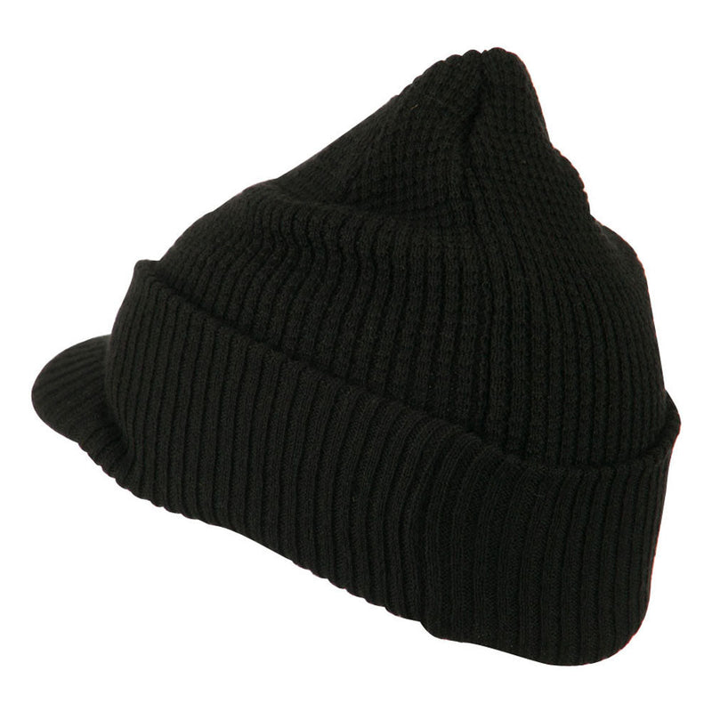 Grid Pattern Cuff Beanie with Visor