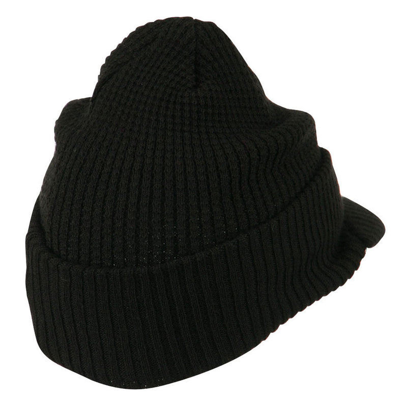 Grid Pattern Cuff Beanie with Visor