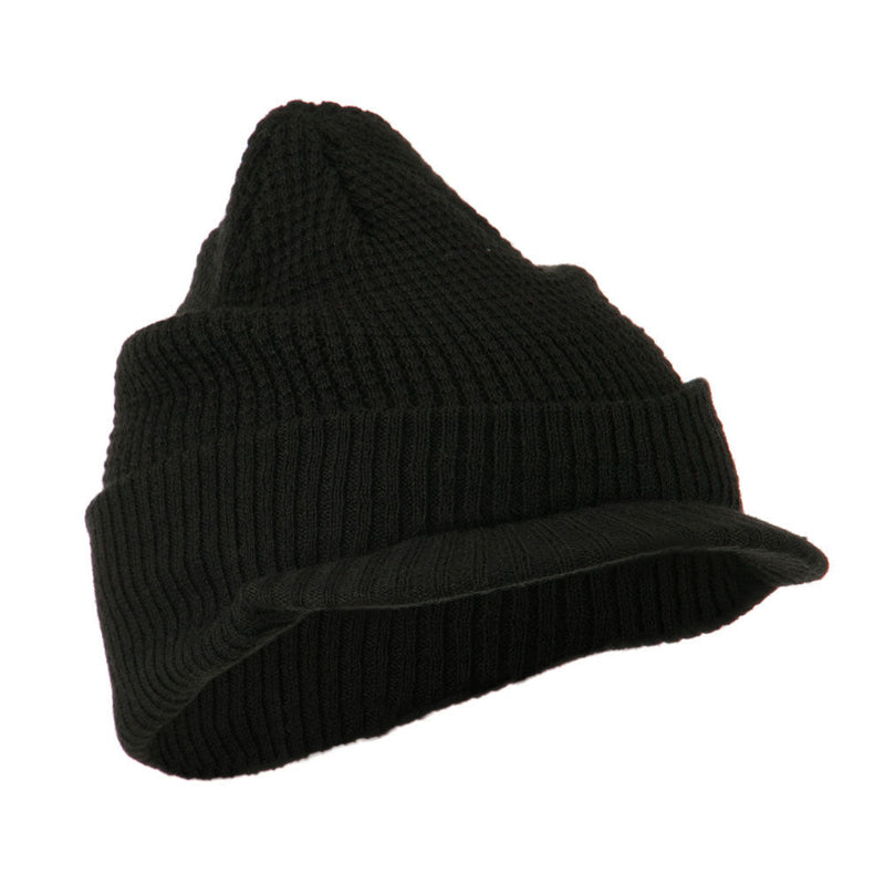Grid Pattern Cuff Beanie with Visor