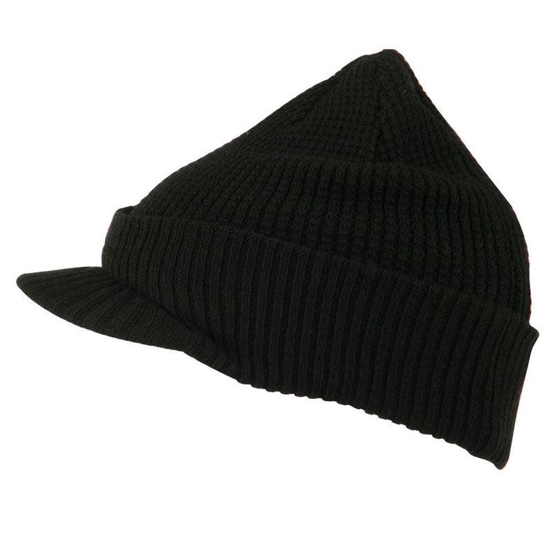 Grid Pattern Cuff Beanie with Visor