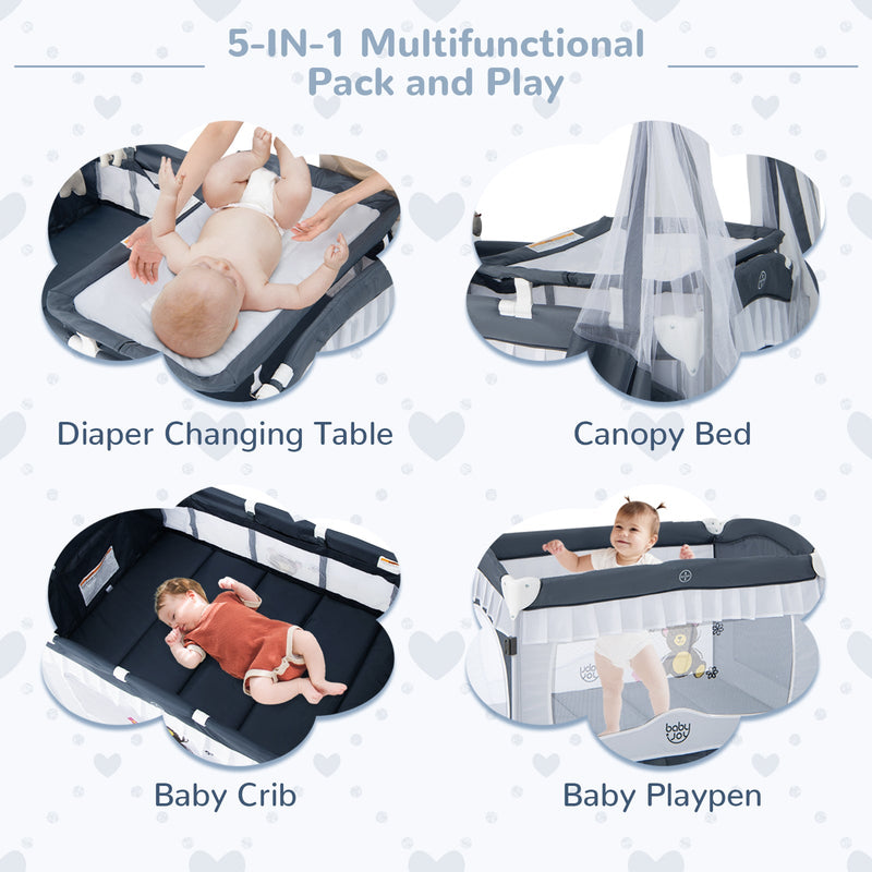 Convertible Bassinet with Removable Changing Table and Detachable Mesh Net-Grey, photo 6 of 6
