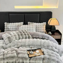 GobekUsa Gradient Gray Faux Rabbit Fur Velvet Bedding Set: Duvet Cover, Bedsheet, Pillowcase