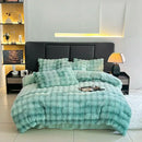 GobekUsa Gradient Gray Faux Rabbit Fur Velvet Bedding Set: Duvet Cover, Bedsheet, Pillowcase