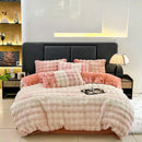 GobekUsa Gradient Gray Faux Rabbit Fur Velvet Bedding Set: Duvet Cover, Bedsheet, Pillowcase