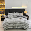 GobekUsa Gradient Gray Faux Rabbit Fur Velvet Bedding Set: Duvet Cover, Bedsheet, Pillowcase