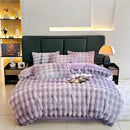 GobekUsa Gradient Gray Faux Rabbit Fur Velvet Bedding Set: Duvet Cover, Bedsheet, Pillowcase