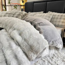 GobekUsa Gradient Gray Faux Rabbit Fur Velvet Bedding Set: Duvet Cover, Bedsheet, Pillowcase