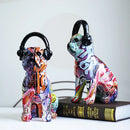 GobekUsa Bulldog Headphone Figurines: Resin Graffiti Art Dog Statue Desktop Decor