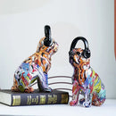 GobekUsa Bulldog Headphone Figurines: Resin Graffiti Art Dog Statue Desktop Decor