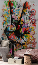 Modern Street Art Wallpaper. Graffiti Peace Sign Wall Mural.