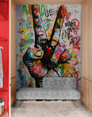 Modern Street Art Wallpaper. Graffiti Peace Sign Wall Mural.
