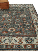 Charcoal Ivory Hand Knotted Wool Area Rug Traditional Oushak Design by The Rug Decor