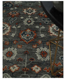 Charcoal and Ivory Hand Knotted Traditional Oushak Custom Made Wool Area Rug