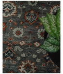 Charcoal Ivory Hand Knotted Wool Area Rug Traditional Oushak Design by The Rug Decor