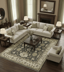 Gray And Beige Oushak Hand Knotted Custom Made Wool Rug