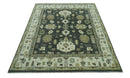 Gray And Beige Oushak Hand Knotted Custom Made Wool Rug