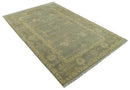 Gray And Beige Traditional Oushak Design Hand Knotted 5.6x8.6 wool area rug by The Rug Decor