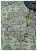 Gray And Beige Turkish Design Hand Knotted Custom Made Wool And Linen Rug