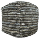 Brown And Silver Modern Stripes Pattern Jute Pouf