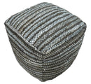 Brown And Silver Modern Stripes Pattern Jute Pouf
