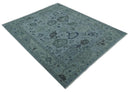Gray and Charcoal Wool Area Rug Hand Knotted Traditional Oushak Antique Look Style