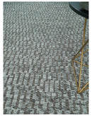 Gray and Charcoal Geometrical Bricks Design Hand carved Texture Hand Knotted 10x14 Wool and Silk Area Rug by The Rug Decor