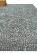 Gray and Charcoal Geometrical Bricks Design Hand carved Texture Hand Knotted 10x14 Wool and Silk Area Rug by The Rug Decor