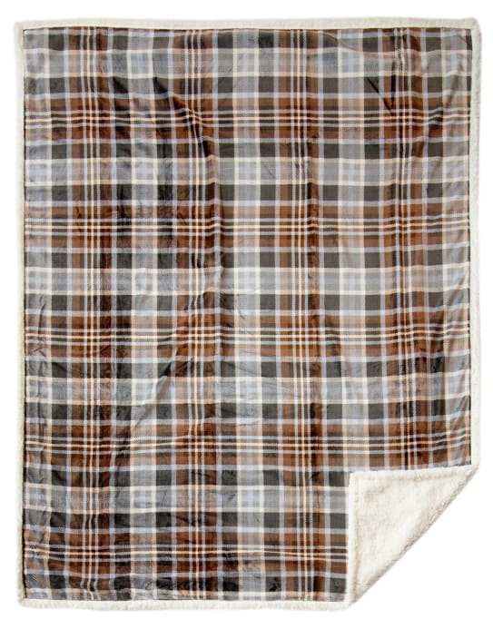 Gray and Chestnut Plaid Plush Throw