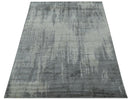 Gray And Silver Modern Abstract Design Hand Knotted Bamboo Silk Area Rug