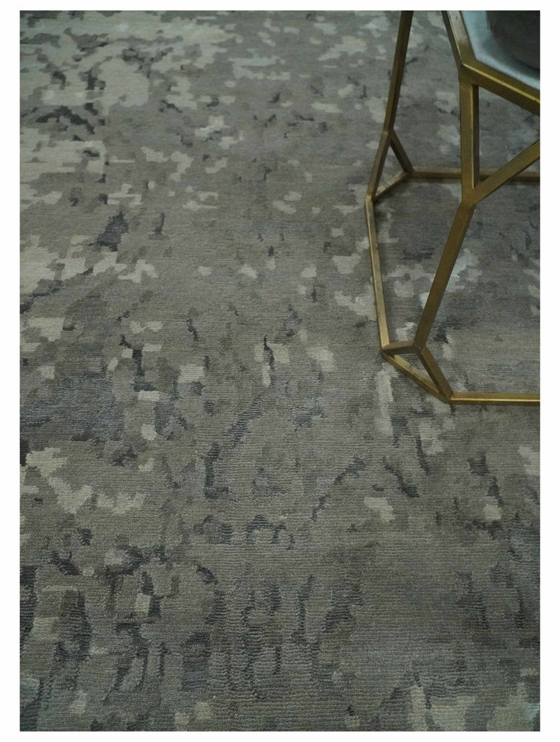 Gray and Silver Modern Abstract Hand knotted 6x9 Wool and Art Silk Area Rug