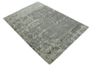 Gray and Silver Modern Abstract Hand knotted 6x9 Wool and Art Silk Area Rug