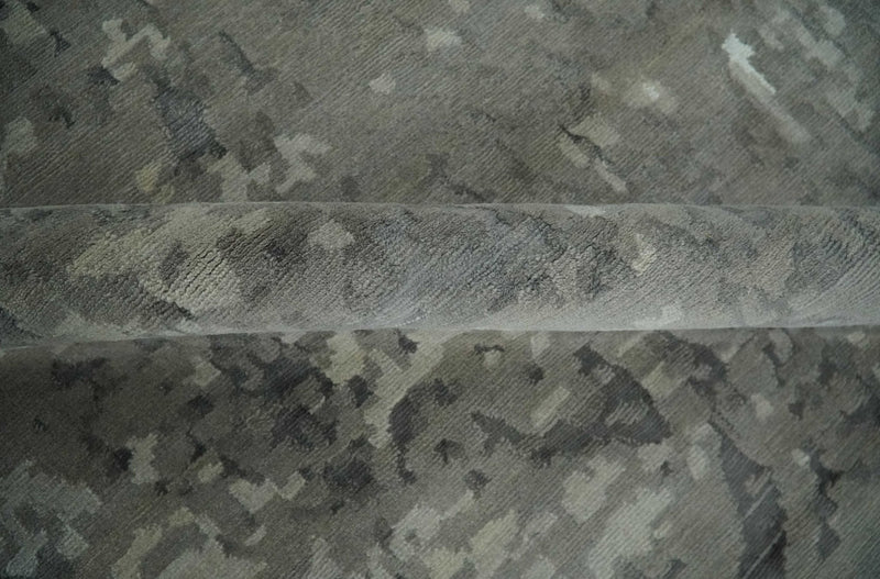 Gray and Silver Modern Abstract Hand knotted 6x9 Wool and Art Silk Area Rug