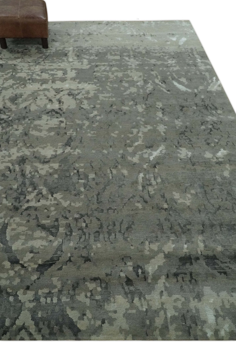 Gray and Silver Modern Abstract Hand knotted 6x9 Wool and Art Silk Area Rug